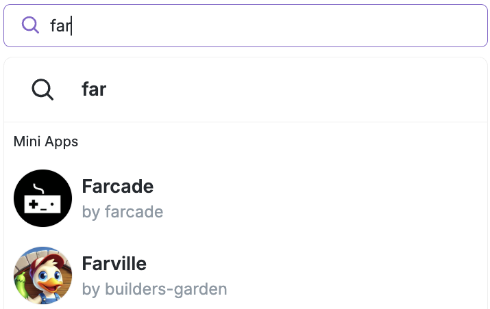 Search results showing Mini Apps